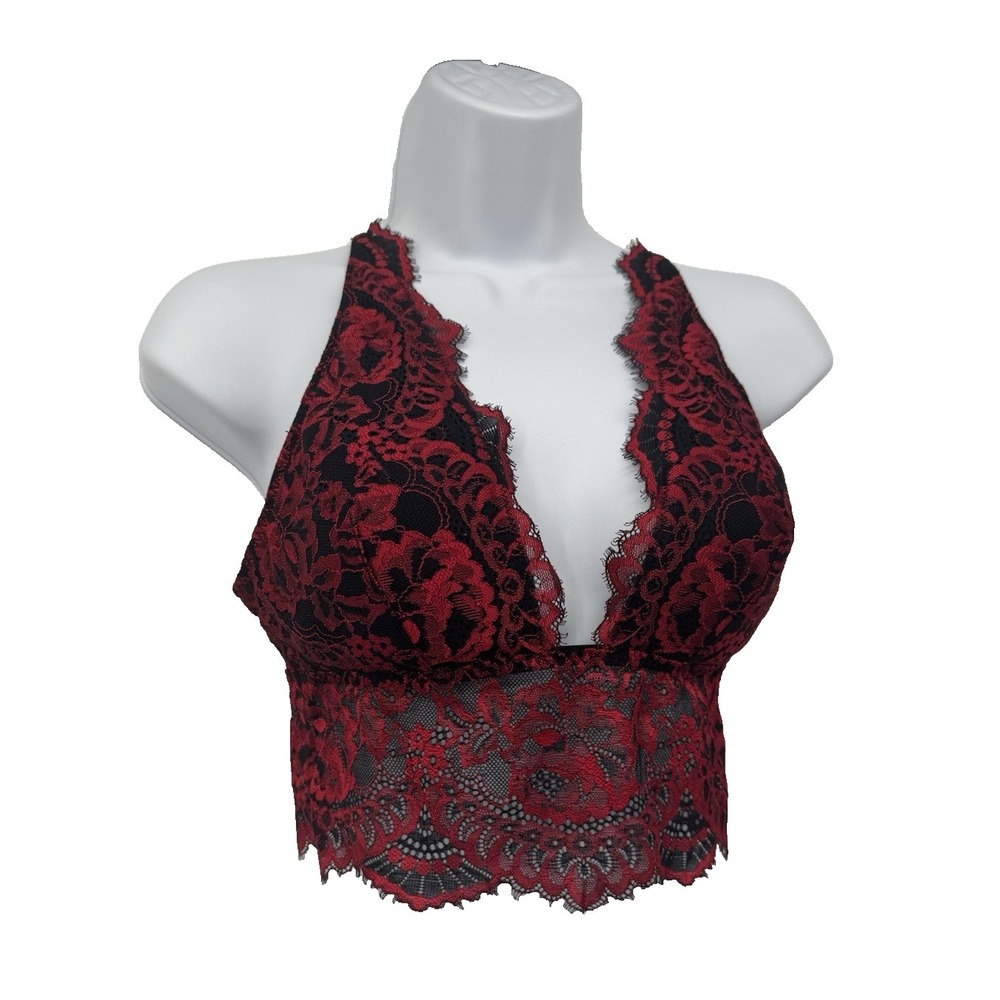 La Senza Red Black Floral Lace bralette whimsigoth‎ vamp fairy grunge M romantic
